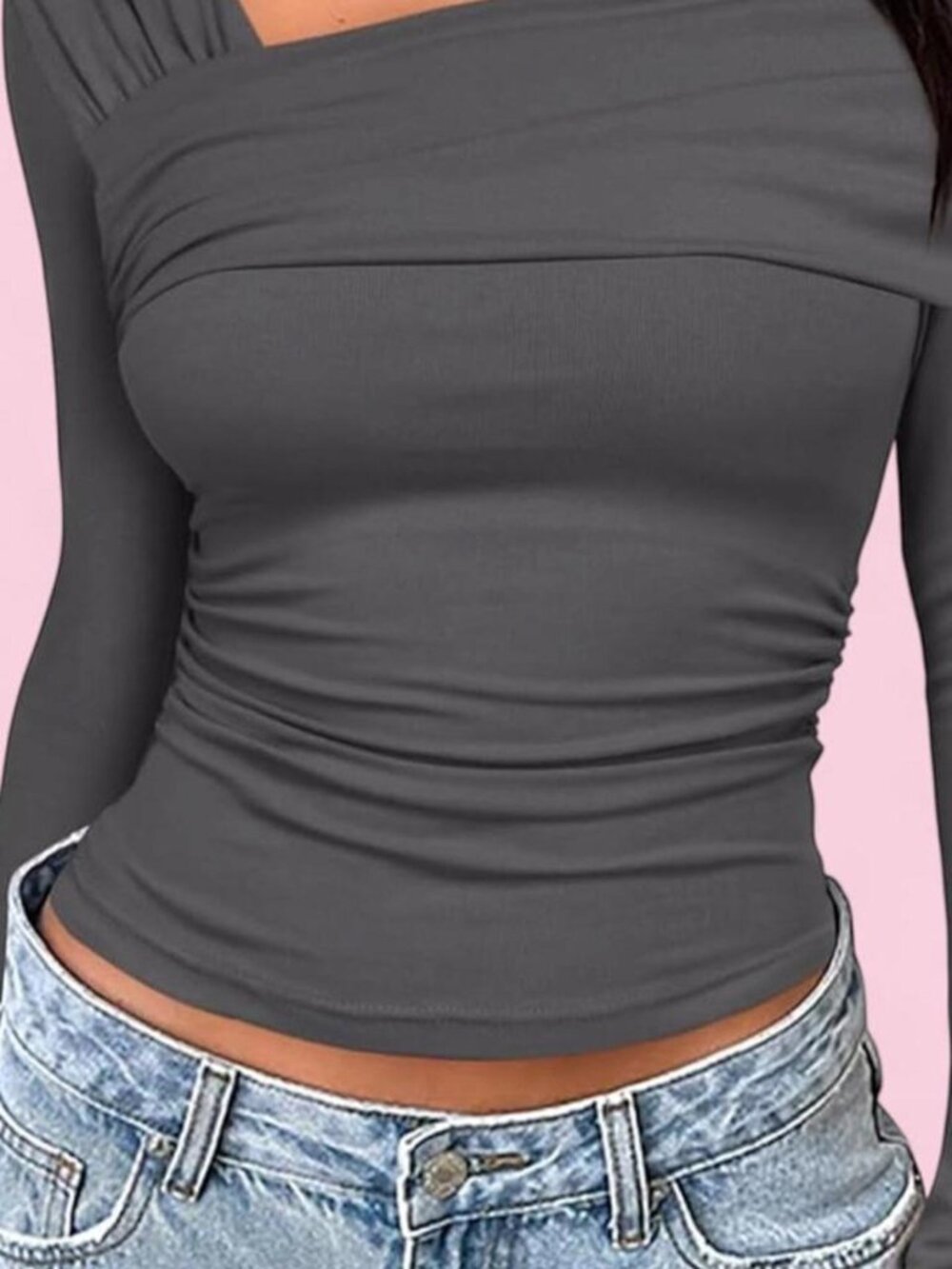 Off Shoulder Gray Long Sleeve Top